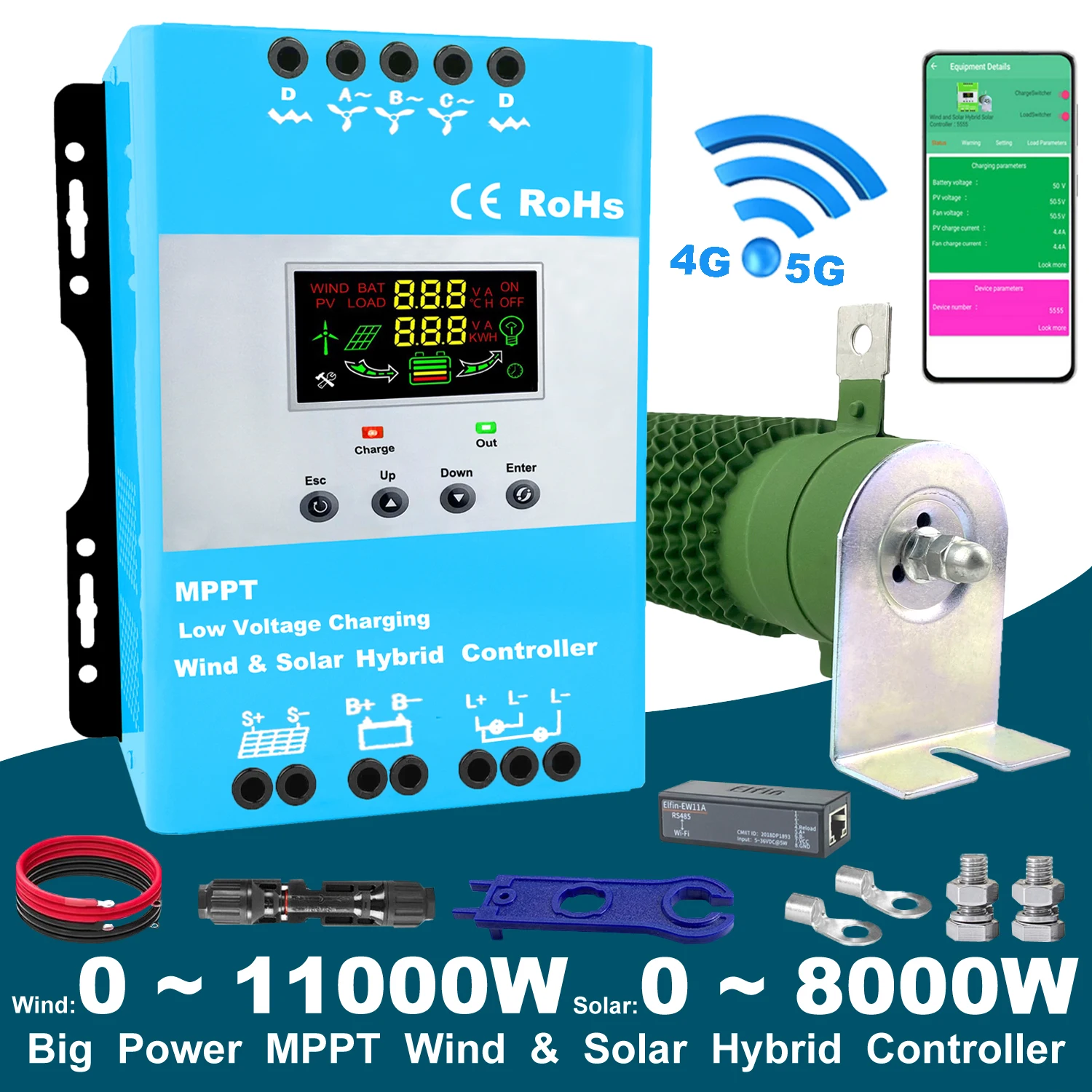 

12V 24V 48V 3000W Wifi Wind Solar Hybrid Charge Controller, MPPT Charge for Solar Panel Wind Turbine, Lithium Lead Acid Battery