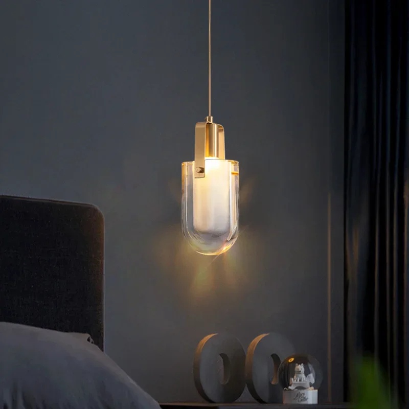 Postmodern Luxury Copper Pendant Light LED Living Room Bedroom Bedside Bar Study Porch Staircase