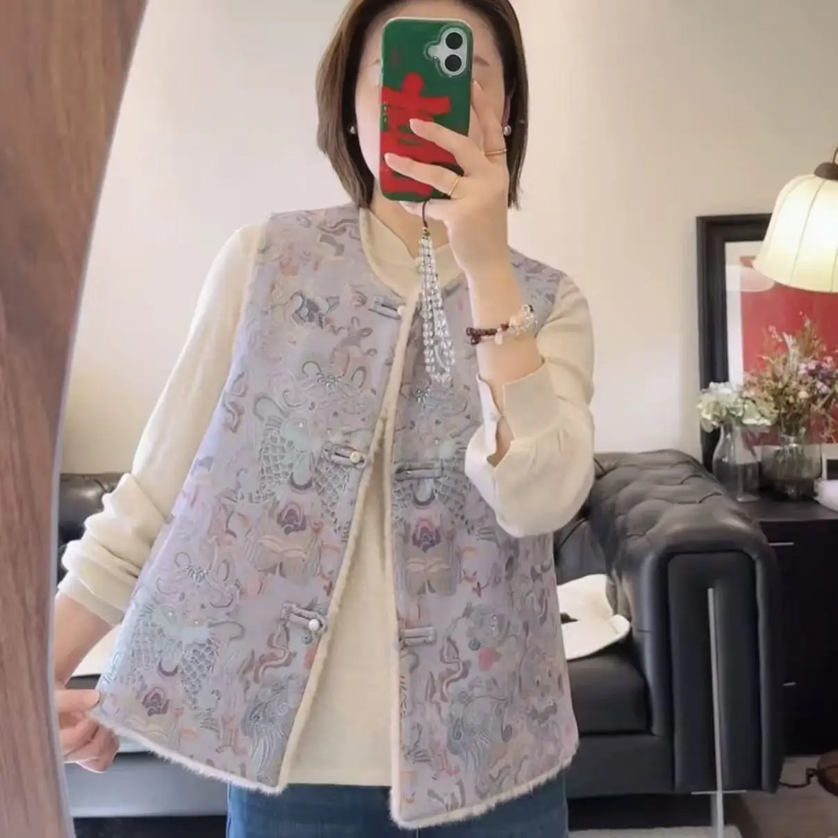 

Двусторонний двусторонний зимний новый пушистый жилет в китайском стиле в стиле ретро с воротником-стойкой