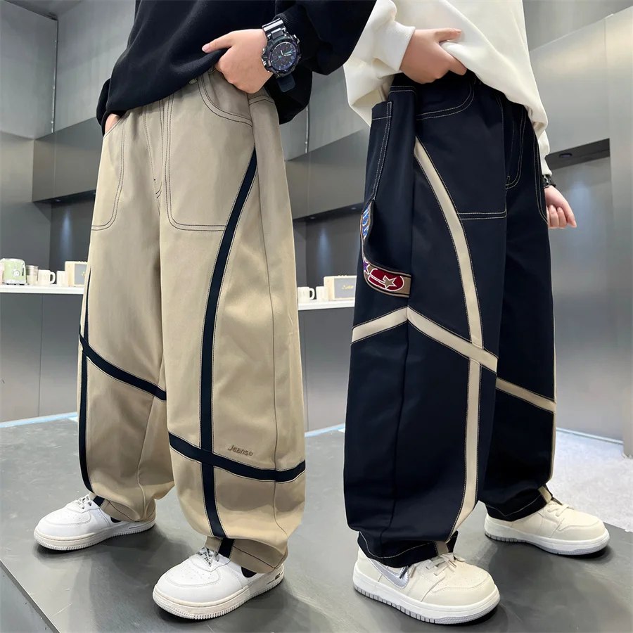 New Spring Children Fashion Stylish Pants for Teen Boys Elegant Slim Fit Casual Trousers School Kids Cotton Sweatpants Age 5-14Y