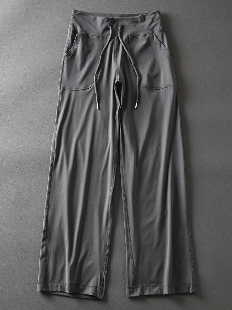 High Waist Dstring Comfortable Elastic Women's Yoga Sports Loose Long Pants Casual Trousers Straight Leg Pants