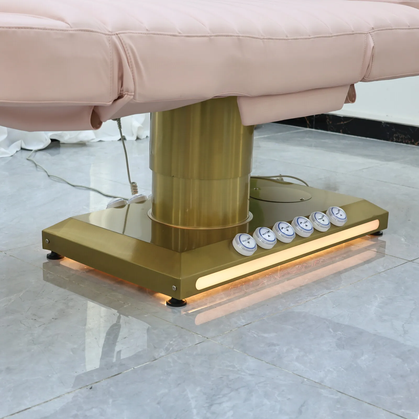 Luxuriöses elektrisches Kosmetikbett mit goldenem Untergestell, verstellbares Massagebett für Schönheitssalons, medizinisches Beauty-SPA-Therapie-Massagebett – Detail 16