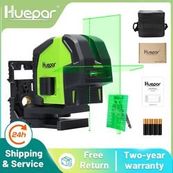 Huepar 8211G Cross Line Laser Level with 2 Plumb Dots Professional Green Beam 130° Multi-Use Self-Leveling Alignment