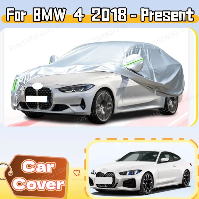 For BMW 4 2018-Present Custom Fit Full Car Cover Silver Coated Fabric Side Zipper Access UV Sun Dust Protection3