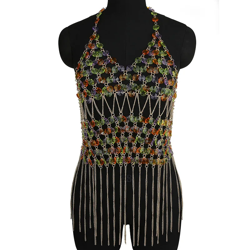 

Европейская и американская трансграничная новая кисточка для ночного клуба, сексуальные блестки, красочный акриловый сплав, цепочка для всего тела, нагрудная цепочка, аксессуары