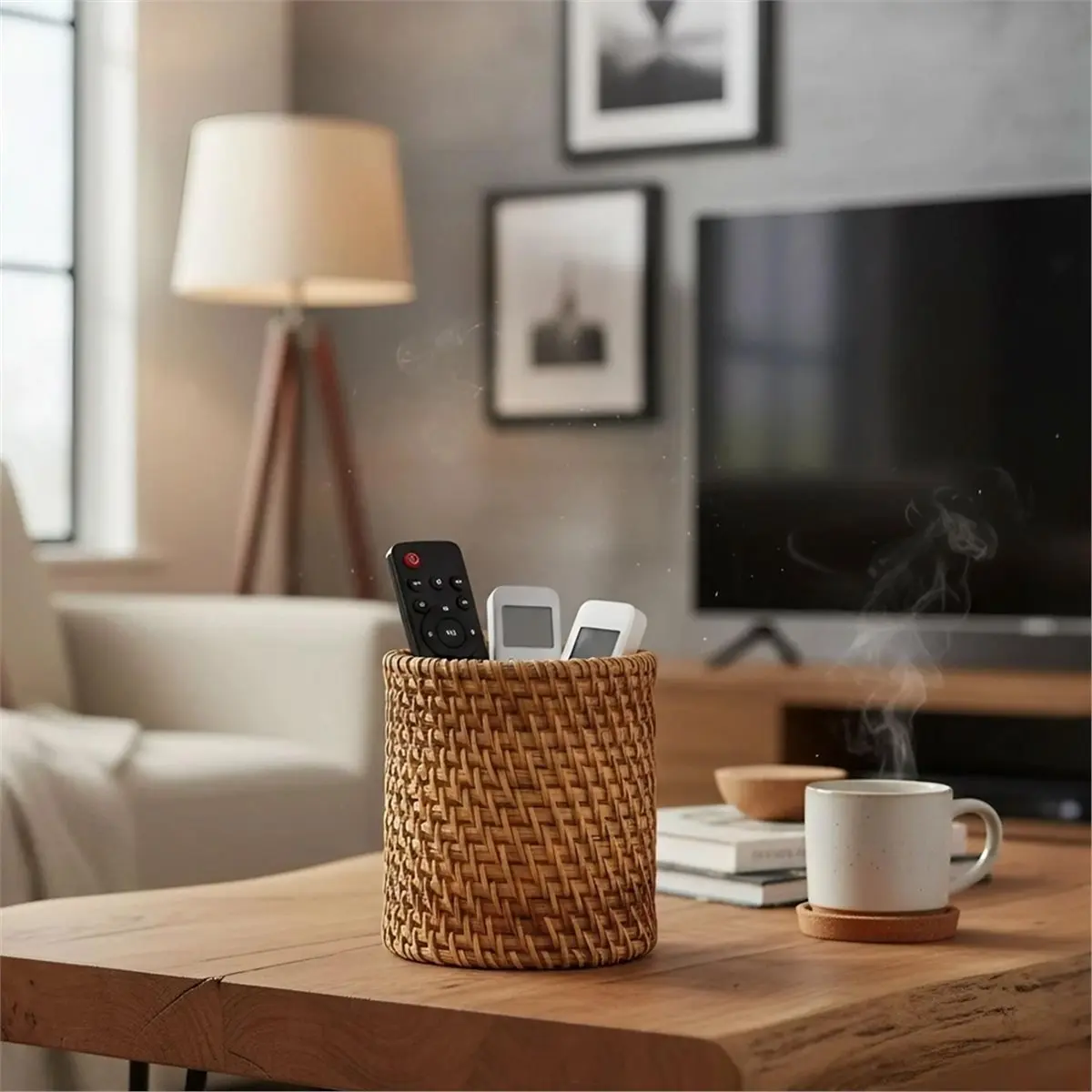 AA83 Handmade Rattan Pencil Holder, Makeup Brush Holder, Table Decor Organizer Cups for Stationery, Flower Vase A