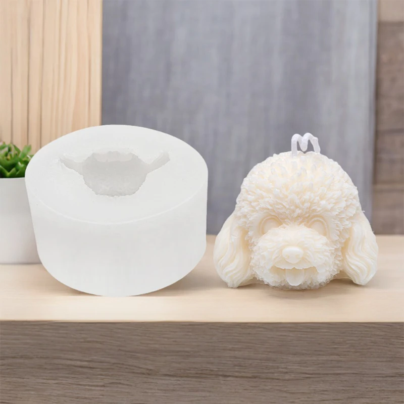 3D Stereoscopic Teddy Dog Head Silicone Mold; Animal Scented Candle Mold