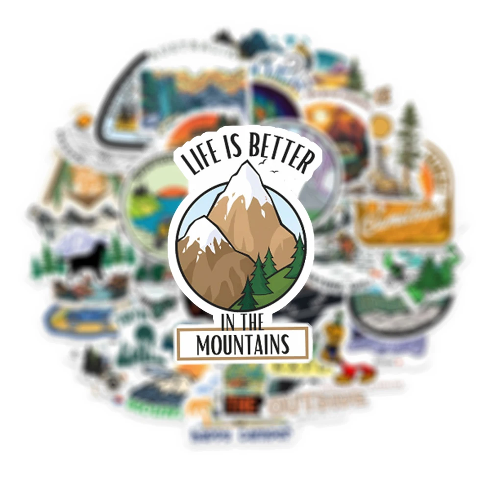 

10/30/50/100pcs Outdoor Travel Adventure Camping Stickers Cool Cartoon Sticker Decoration Notebook Luggage Phone Decals Packing