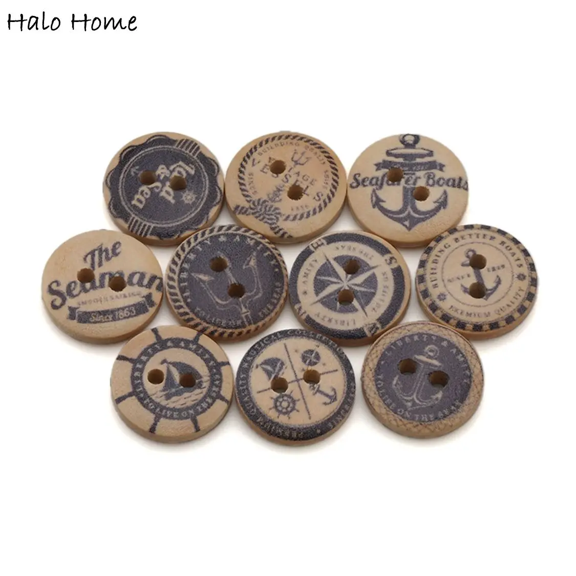 50pcs Ocean Navigation Theme Round Wooden Buttons Sewing Scrapbook Clothing Gifts Crafts Handwork Accessories 15mm