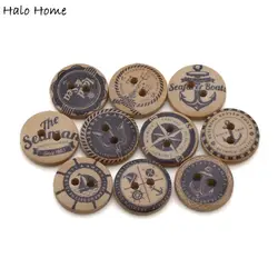 50pcs Ocean Navigation Theme Round Wooden Buttons Sewing Scrapbook Clothing Gifts Crafts Handwork Accessories 15mm