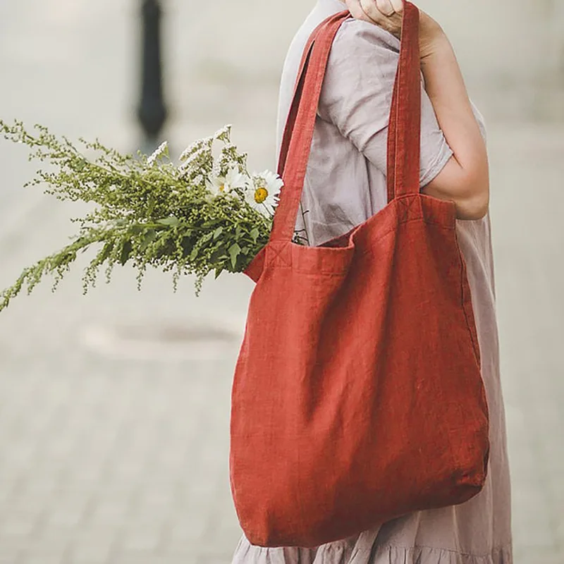 Cotton Linen Shopping Bags Tote Bags For Women 2022 Large Ladies Eco Reusable Handbag Casual Shoulder Bags