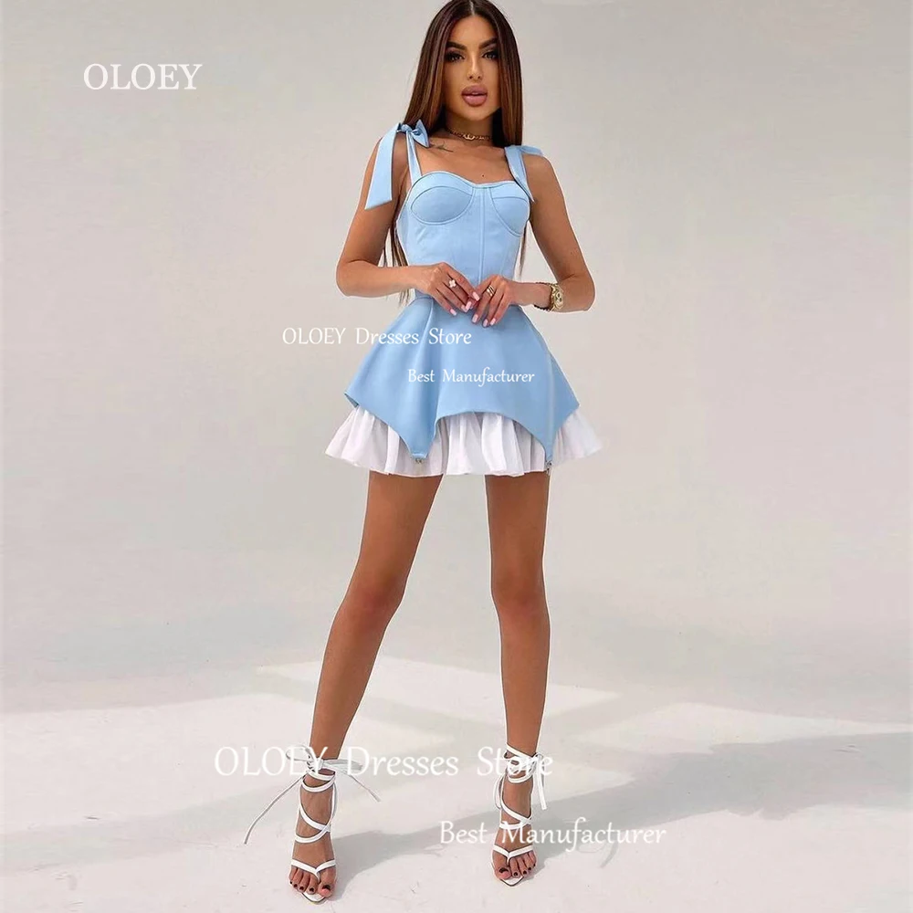 OLOEY 2024 Elegant Satin Prom Dresses Spaghetti Straps Above Knee Evening Dresses Mini Cocktail Dress Corset Back