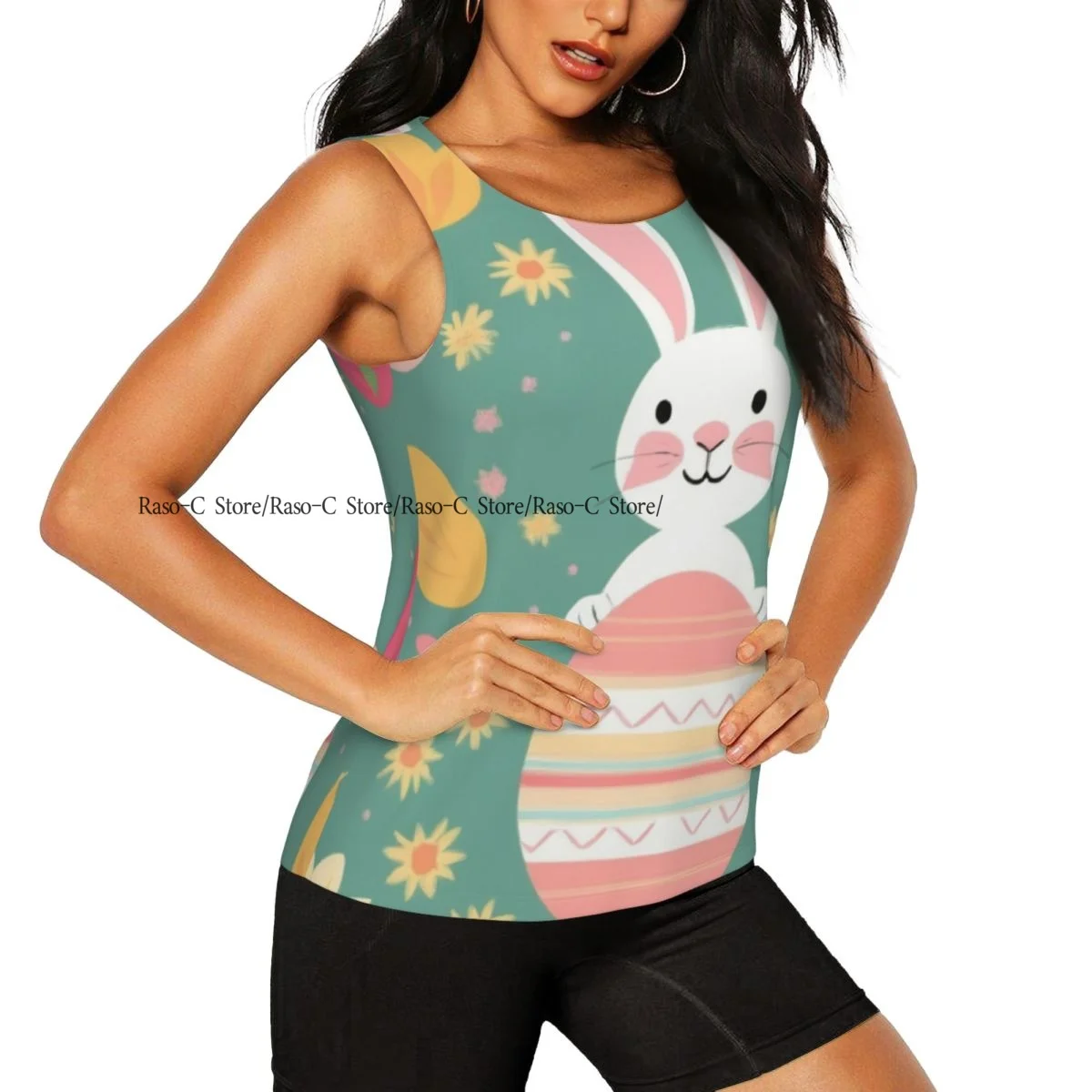 Women's Workout Tank Tops Quick Dry Sleeveless Athletic Shirts Easter Rabbits And Eggs Print Gym Yoga Tops