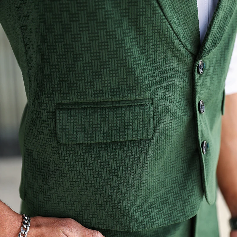 Fashionable Mens Textured Suit Jackets Sleeveless Button-up V Neck Lapel Waistcoats Men Spring Fall Casual Slim Fit Vest Jacket