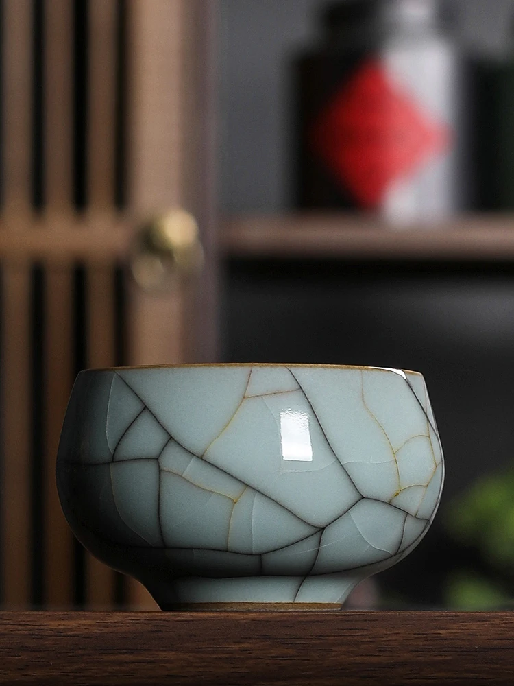 Handmade Ceramic Tea Cup Chinese Style Gongfu Tea Drinking Cup Owner Cup Dragon Well Porcelain Ice Crack Pattern Tea Bowl