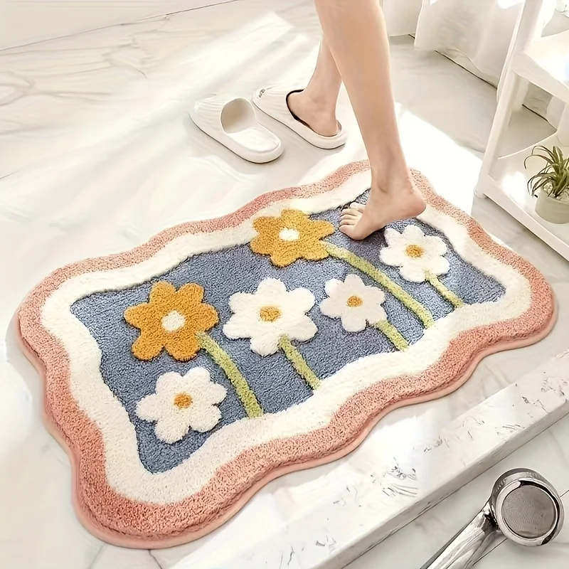

Floral pattern anti-slip bath mat, soft and absorbent bathroom floor mat, elegant home decor, designed for comfort and safety