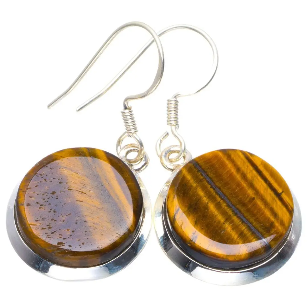 

Natural Tiger Eye Handmade Unique 925 Sterling Silver Earrings 1.5" B2585