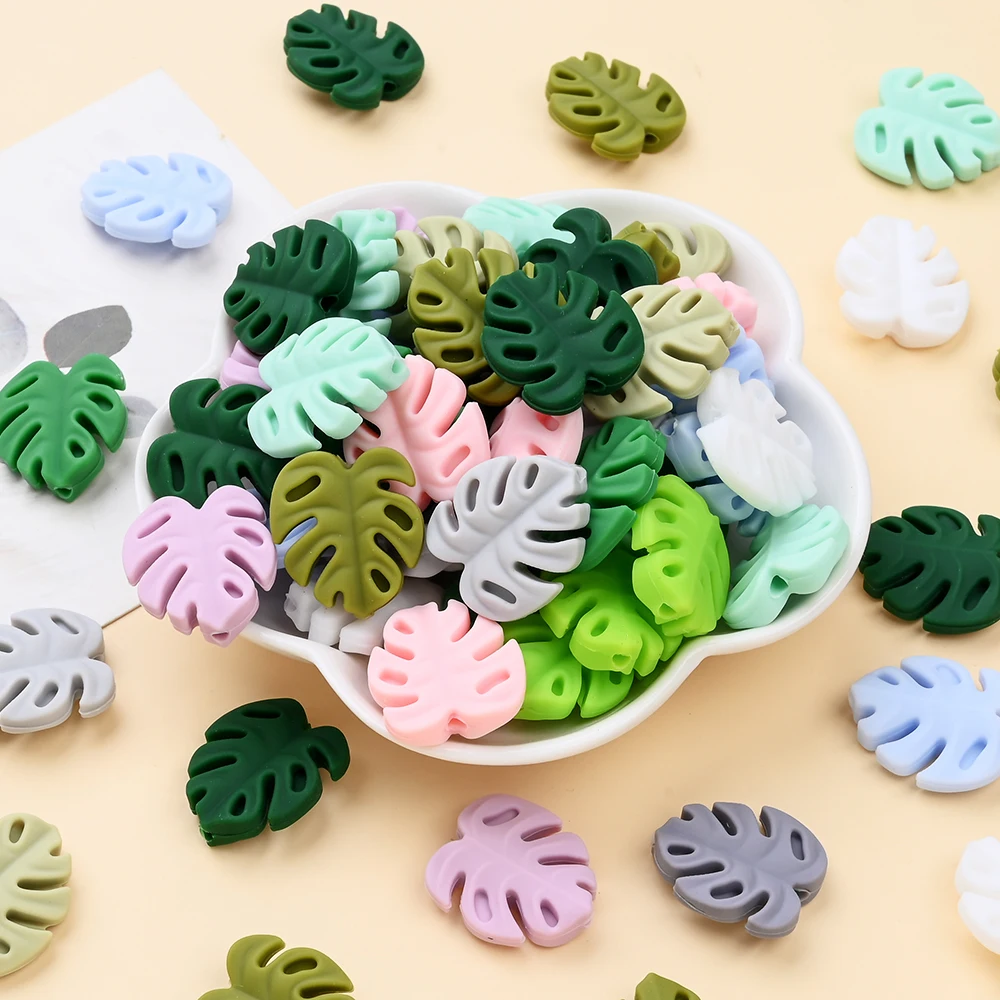 

20 шт. силиконовые бусины, разноцветные в форме листа, пищевые силиконовые бусины для DIY, детские молярные браслеты, цепочки для соски