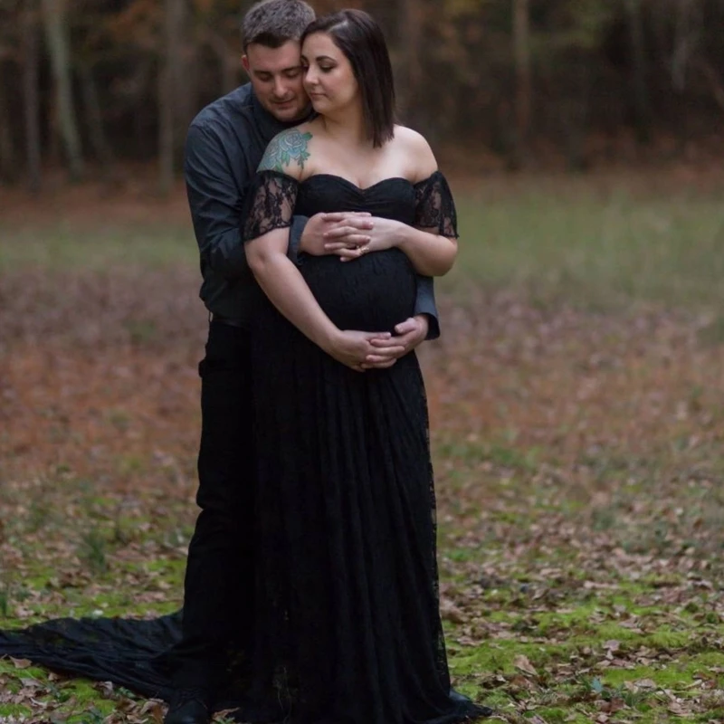 r66d-lightweight-breathable-fabric-maternity-gown-dress-elegant-lace-detailing-and-trailing-hem-for-most-trimesters