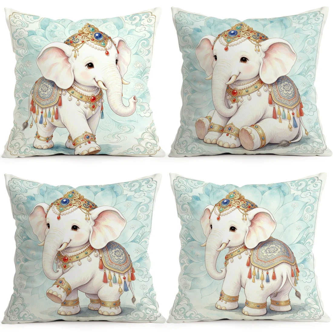 Blue White Elephant Pillowcase Printed Polyester 40/45/50cm Throw Pillowcover Decorative Sofa Cushion Pillowslip Home Decor