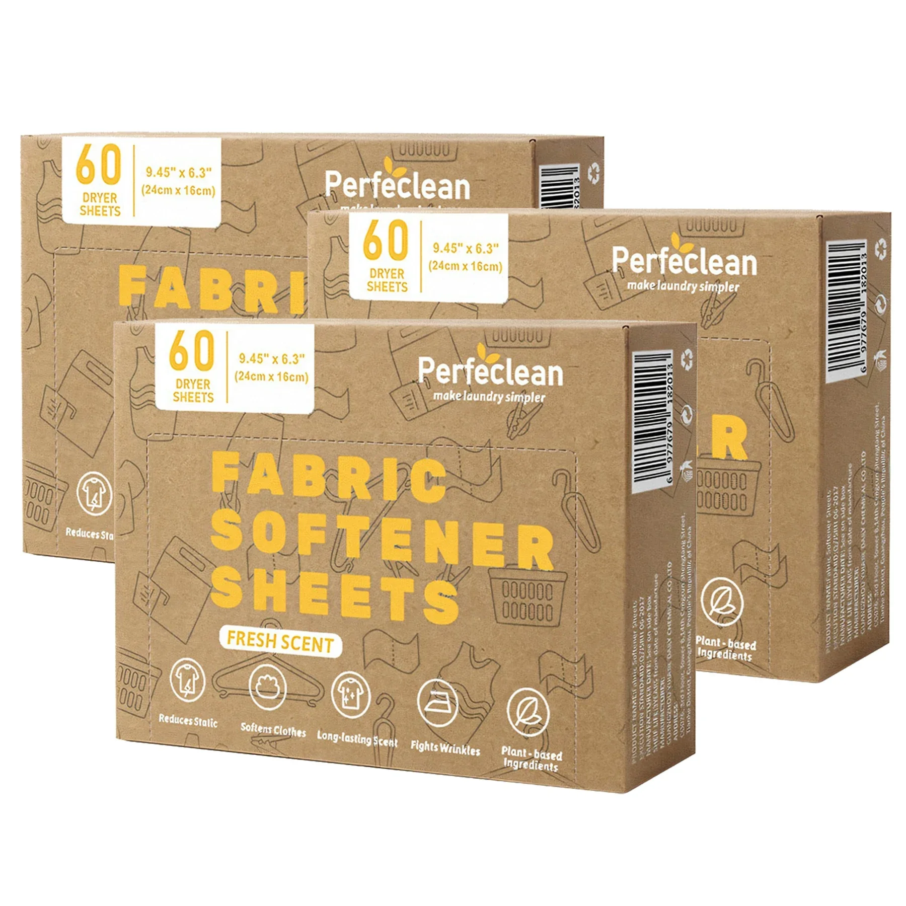 Perfeclean 3 Packs Bundle Fabric Softener Paper Reduce Static Reduce Wrinkles Long-lasting Fragrance Dryer Sheets