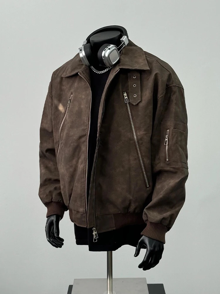 

Мужская коричневая кожаная куртка You Lun с молнией, коротким воротником, в стиле байкерской винтажной американской пилотской куртки, для активного отдыха и повседневной носки