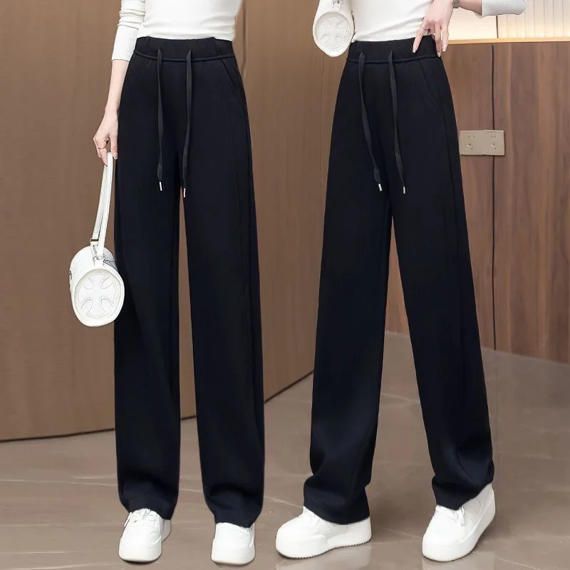 แฟชั่นกางเกงขากว้างผู้หญิงฤดูใบไม้ผลิฤดูใบไม้ร่วง 2025 ใหม่เอวสูงตรงกางเกงสุภาพสตรีกางเกงกีฬาสบายๆหญิง
