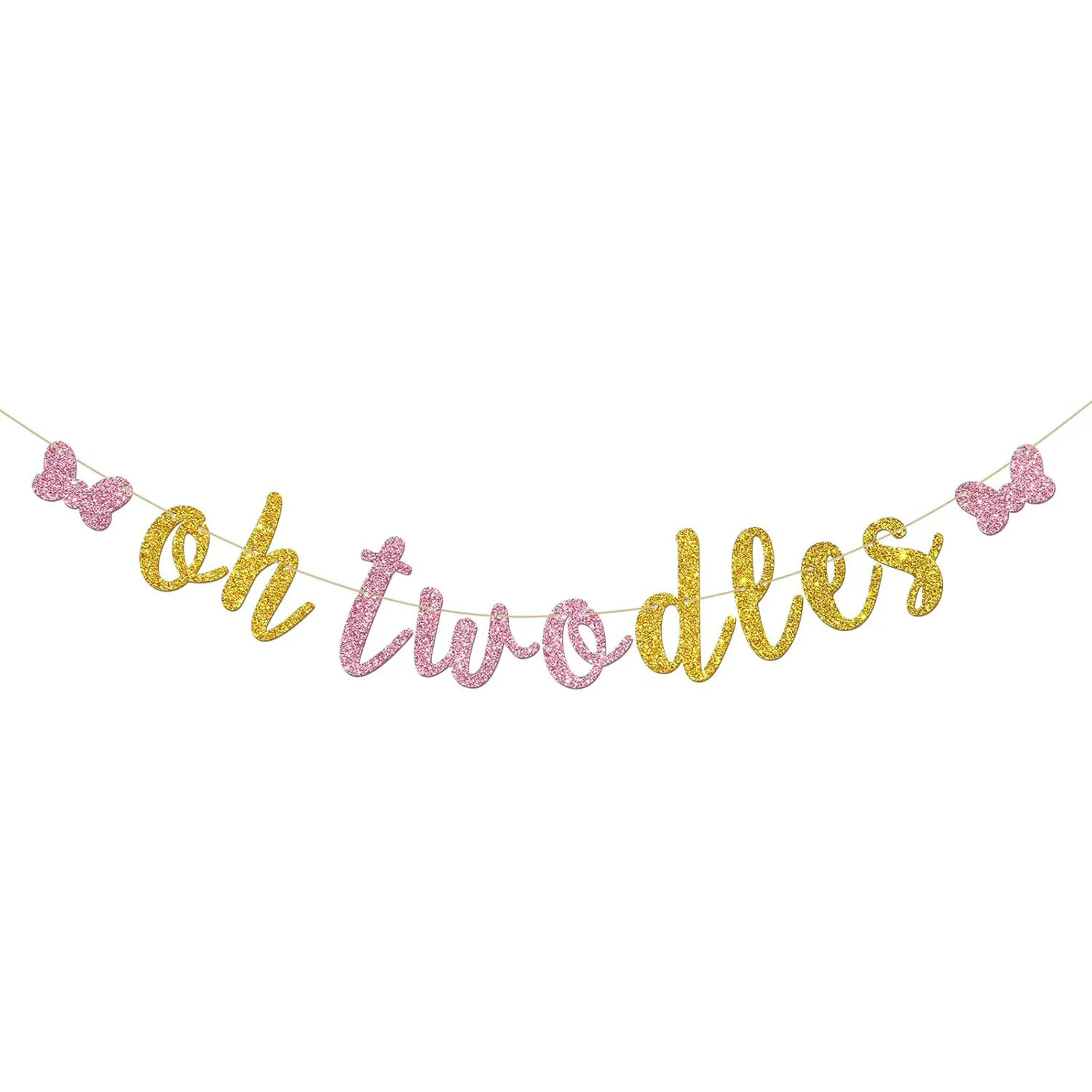 Oh Twodles Banner – Happy 2nd Birthday Party-Dekoration für Mädchen – Cartoon-Maus-Thema, 2. Geburtstag, Party-Dekorationszubehör, Rosa
