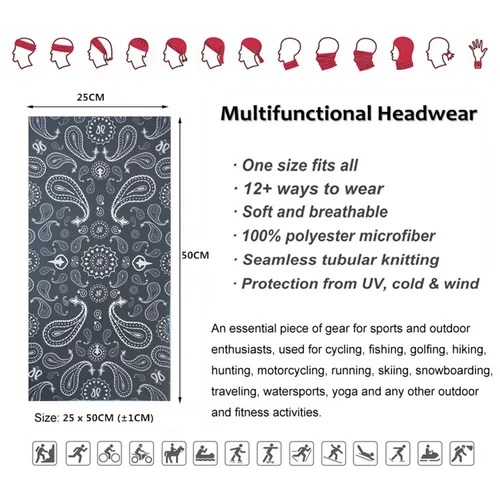 Imagen 2 del producto Bufanda étnica con diseño de Cachemira para ciclismo, polaina para el cuello y la cara de poliéster sin costuras, diadema para correr, Bandana para senderismo y montar para hombres