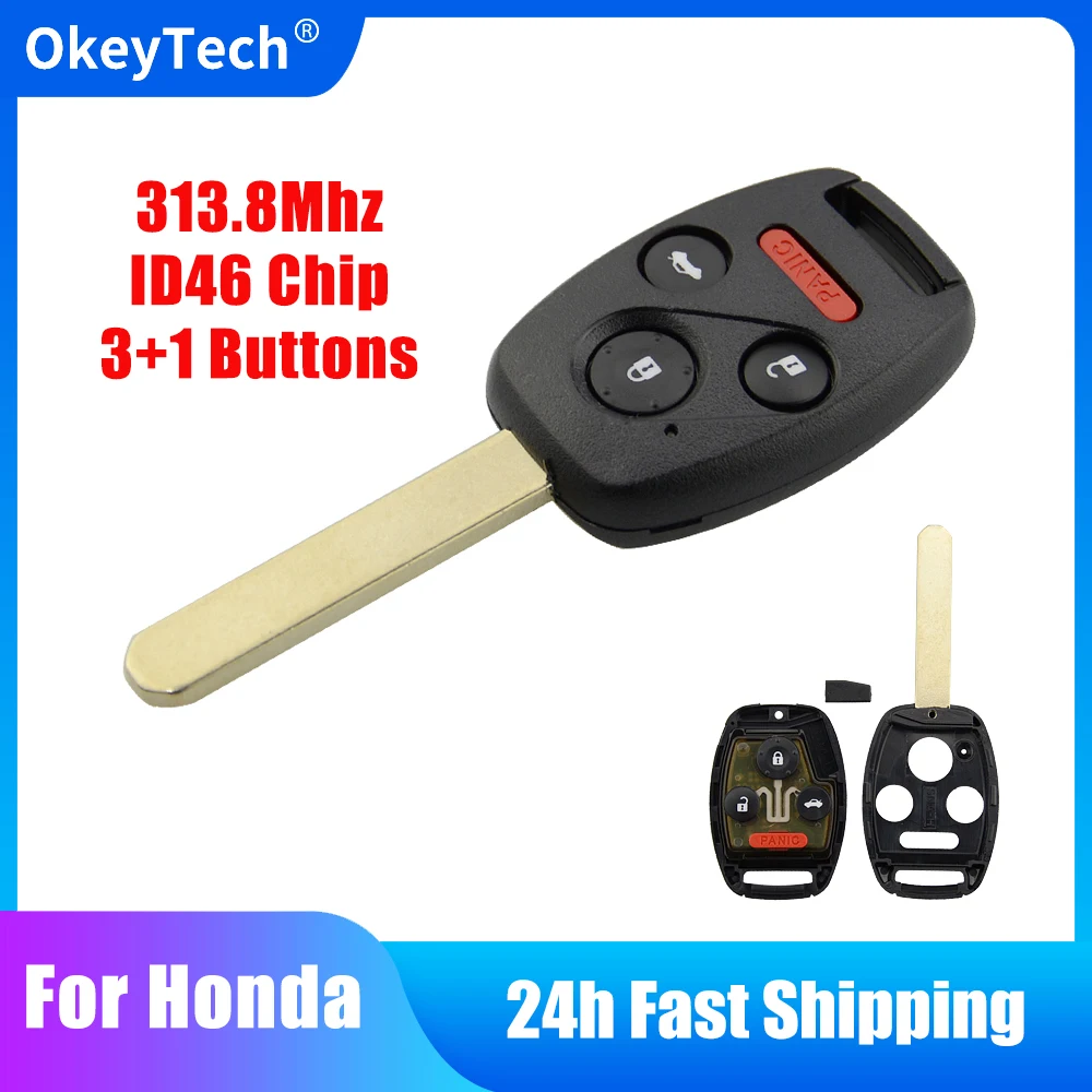 

OkeyTech 4 Buttons 313.8 Mhz KR55WK49308 Remote Key For Honda Accord Sedan Pilot Civic CRV 2008-2012 Uncut Car Key Fob ID46 Chip