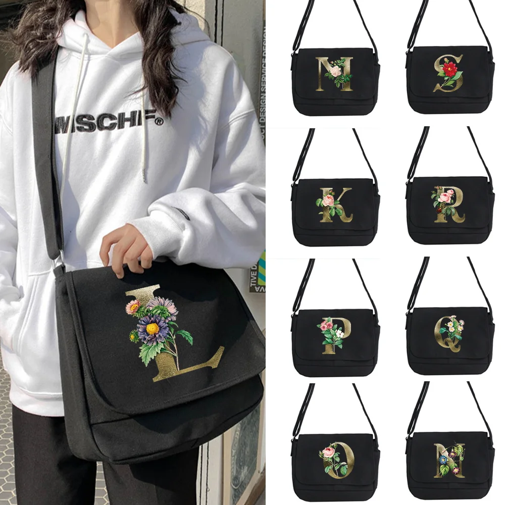 

Golden Flower Pattern Joker Crossbody Bag Multifunctional Adjustable Shoulder Strap Commuter Bag Large Capacity Shoulder Bag