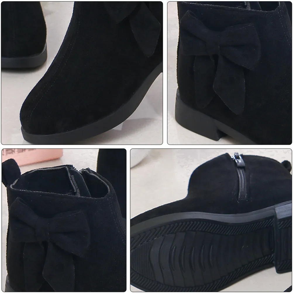 

1Pair Premium Comfort Girls Bow Knot Winter Short Boots Warm Soft Lining Ankle Boots for Kids Safe Non Slip Sole Kids Casual
