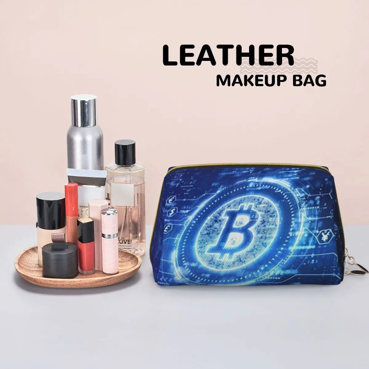 Bitcoin BTC Cryptocurrency Crypto Blockchain 3 Women Cosmetic Bag Travel Makeup Organizer Pouch Toiletry Storage Dopp Kit Case