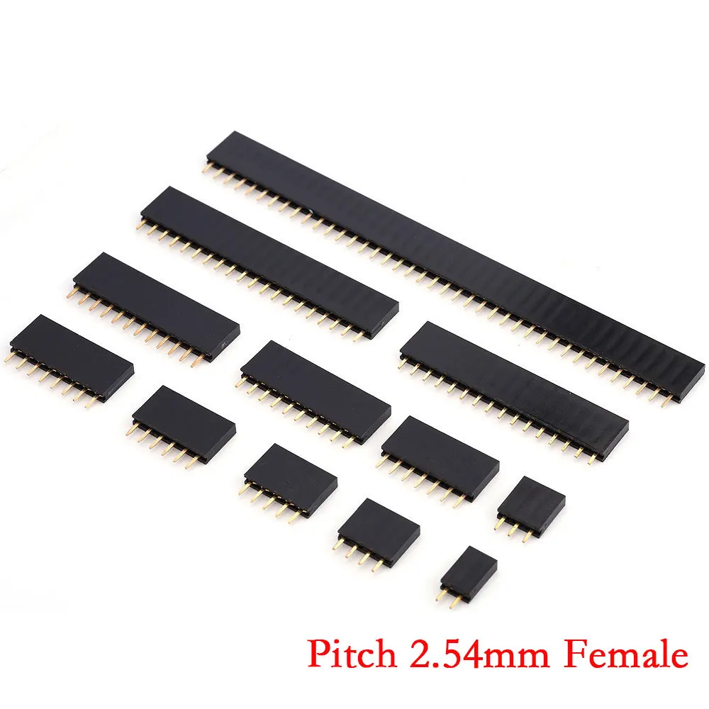 10PCS Pitch 2.54mm Single Row Pin Female Header Socket 1*2 3P 4 5P 6P 7P 8P 9P 10P 11P 12P 13P 14P 15P 16P 20P 40P Pin Connector