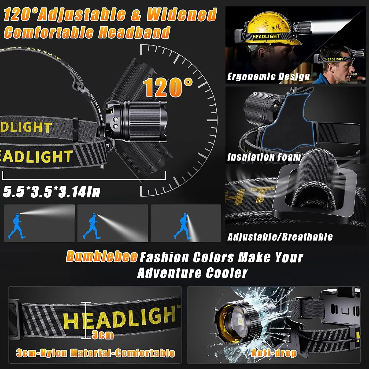 200000LM Sensor LED Headlamp Zoomable Rechargeable Headlight Waterproof Camping Fishing Head Flashlight Output 18650 Head Torch