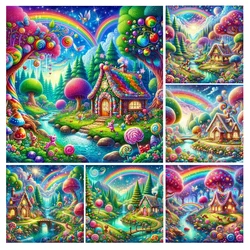 Fairy Tale World Diamond Painting New Diy Full Mosaic Embroidery Fantasy Rainbow House Scenery Rhinestone Picture Wall Decor