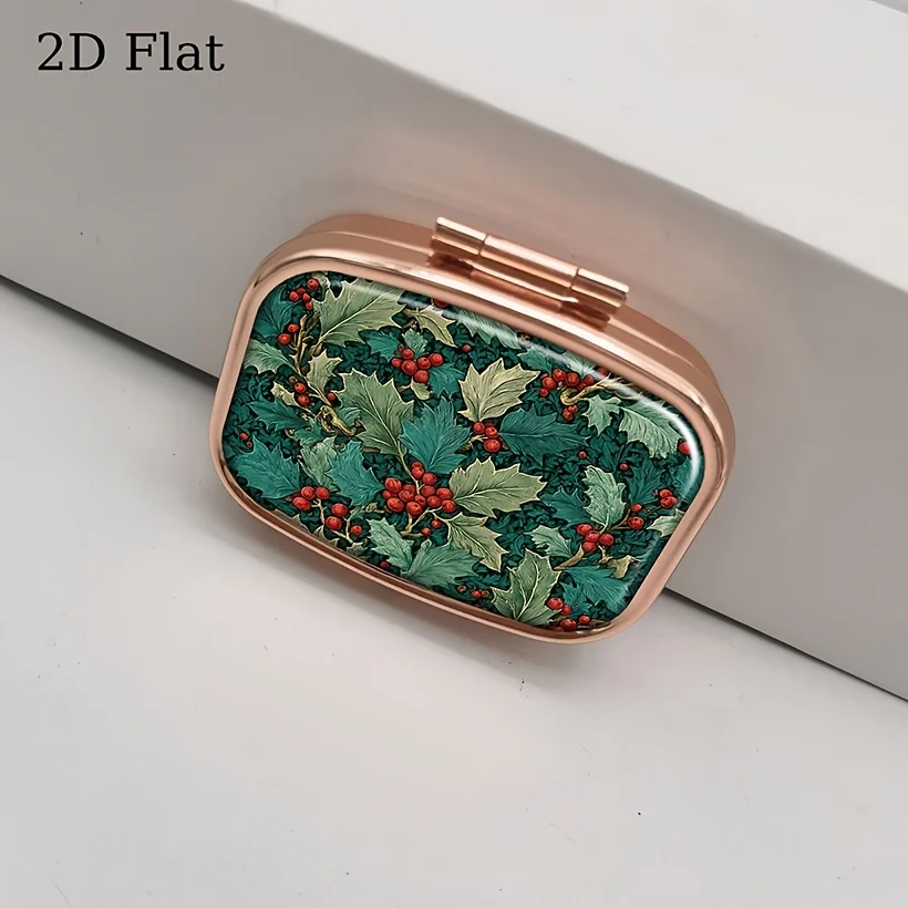 Plant Ivy Berry Pattern Pill Box, Flat Portable Metal Storage Box, Suitable for Vitamins, Fish Oil, Pills, and Small Candies, Cute Decorative Mini Storage Box, Suitable for Handbags