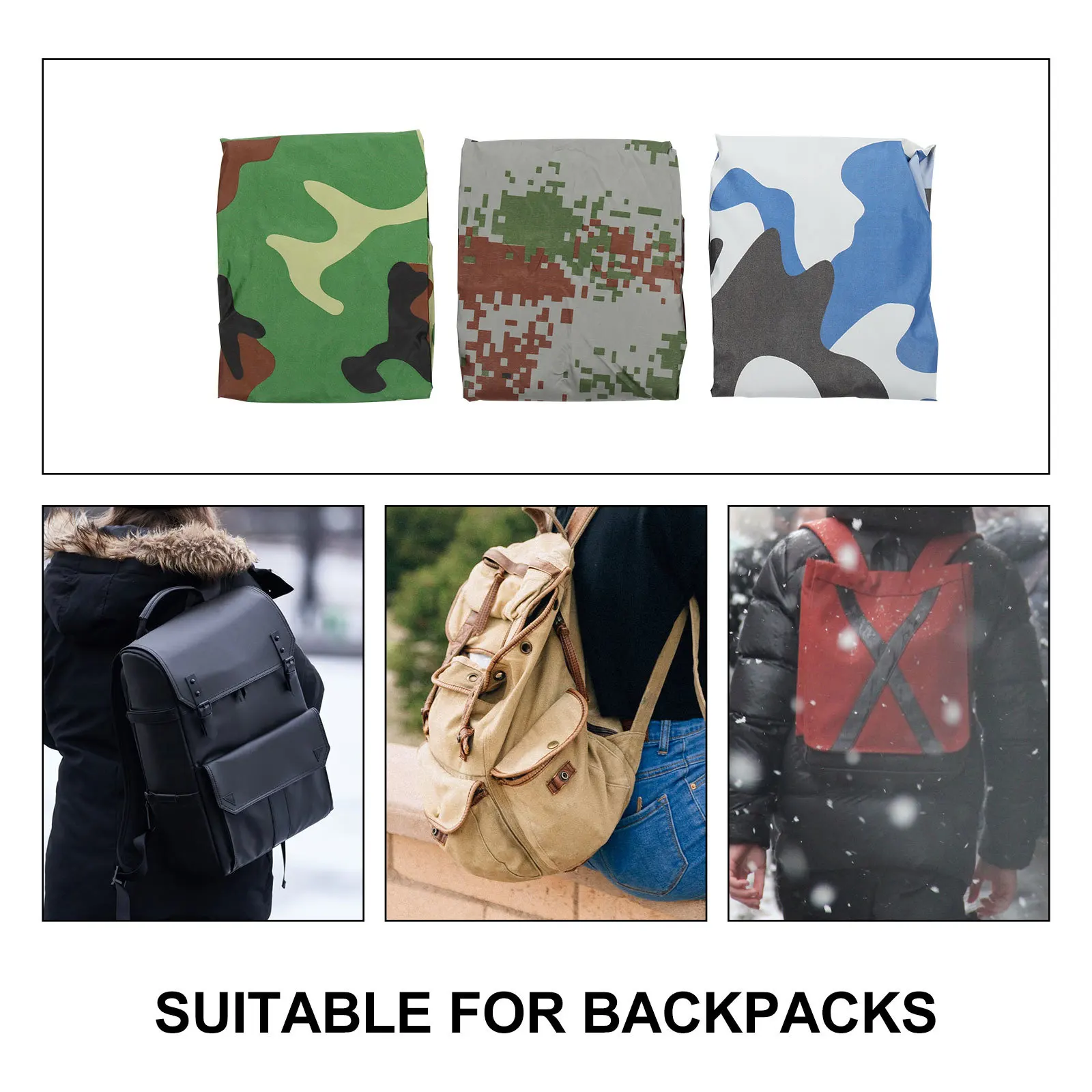 

3pcs Waterproof Backpack Cover Camouflage Thickened Rainproof Protector For Hiking Camping Travel Outdoor Foldable