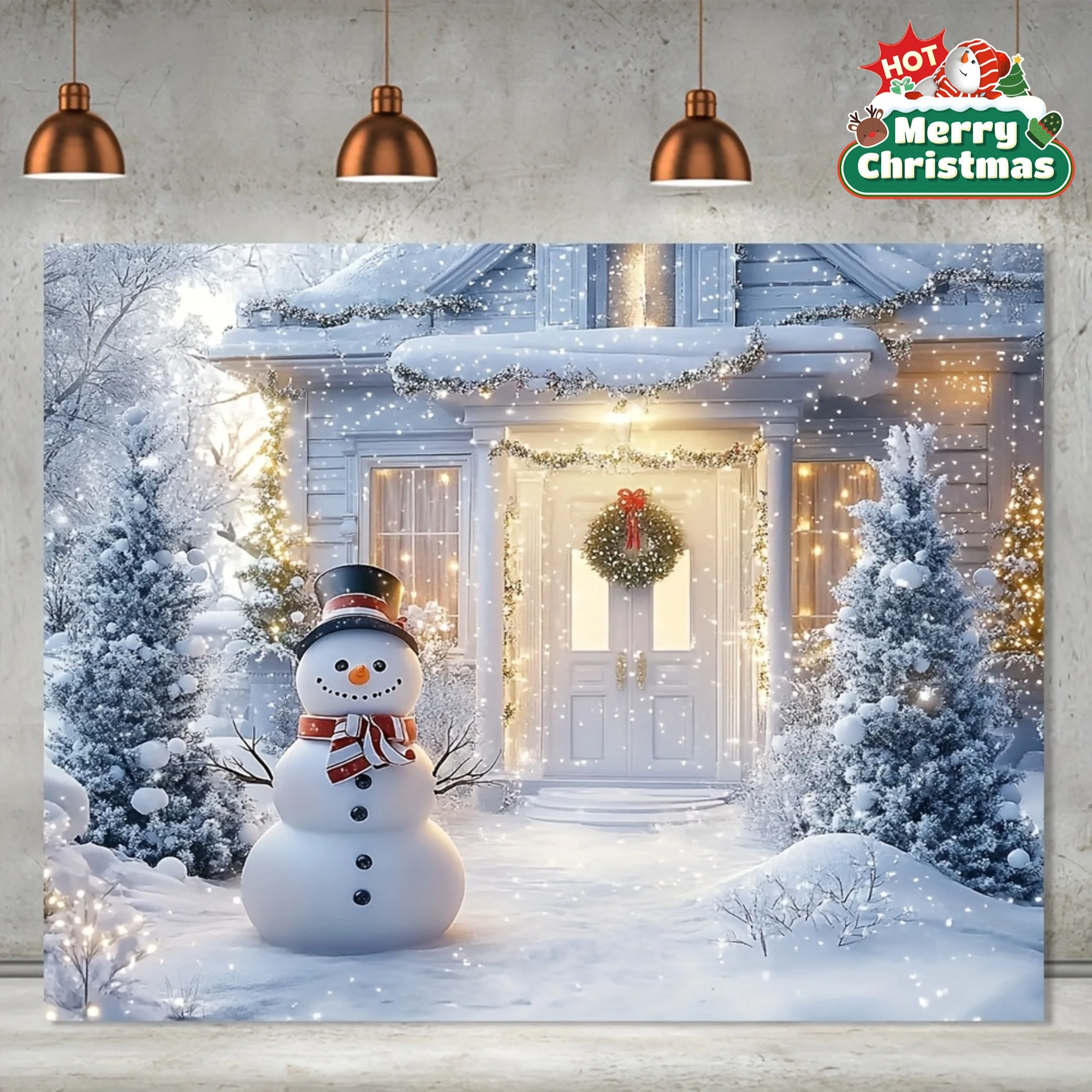 VIKAMA Christmas Snow Landscape Tapestry Snowman Pine Forest Living Room Background Wall Christmas Party Room Decoration