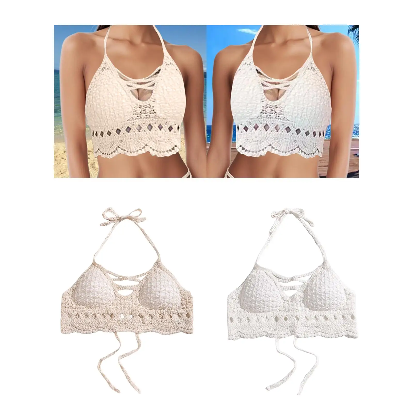 

Beach Crochet Bra Comfortable with Chest Pad Fashion Ladies Stylish Bralette Beachwear for Club Beach Vacation Swim Pool Parties