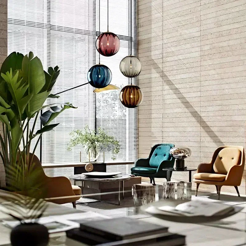 Nordic Colorful Glass Ball Pendant Light Hanglamp For Bedroom Dining Room Bar Decor Loft Luminaire Suspension Kitchen Fixtures