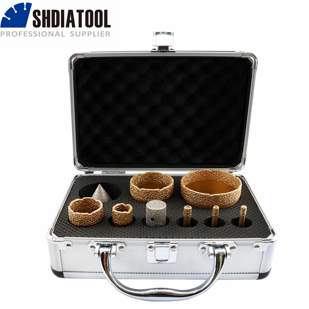 

SHDIATOOL 9pcs/set Vacuum Brazed Dry Diamond Drilling Core Finger Bits Ceramic Tile Hole Saw Granite Marble Porcelain M14 Thread