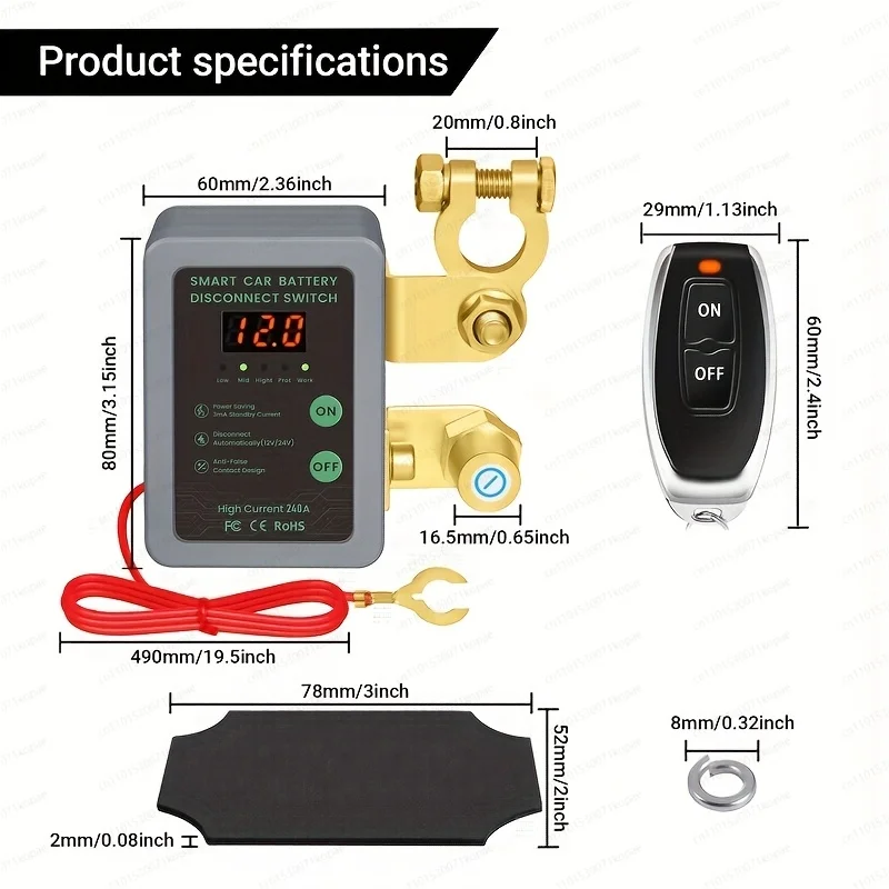 

240A Kill Switch 12V Remote Battery Disconnect Switch With Led Voltage Display Automatic Power Shut Off Switch