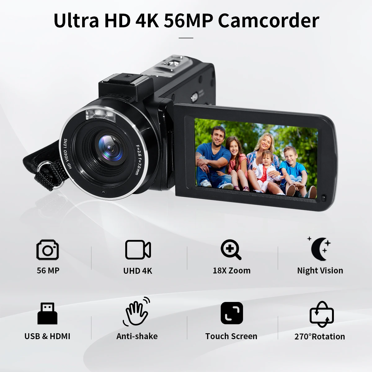 4K Video Digital Camera Camcorder 56MP UHD WiFi IR Night Vision Vlogging Camera for YouTube  Touch Screen Camera Recorder