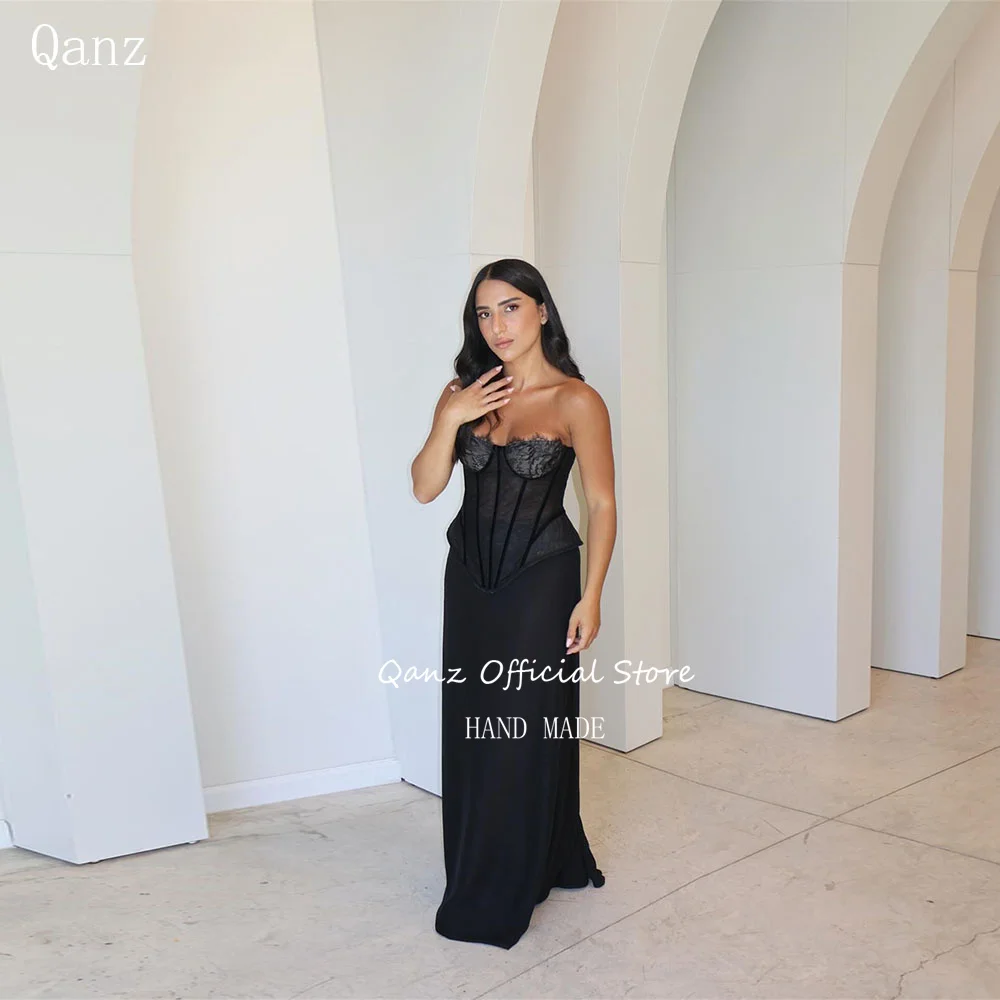 

Qanz Modern Black Mermaid Prom Dresses Corset Back Lace Evening Dresses Luxury 2025 Sweetheart Robe De Soirée Customized