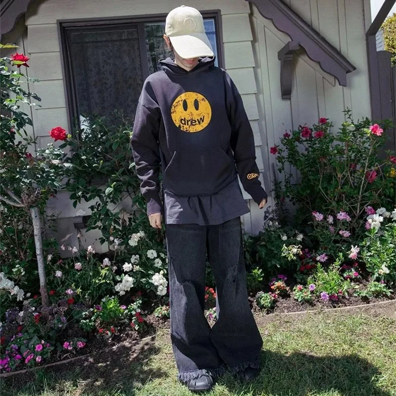 درو هاوس وجه مبتسم هوديي المتعثرة فرقعة الانتهاء من للجنسين زوجين أزياء التسمية المتضخم صالح