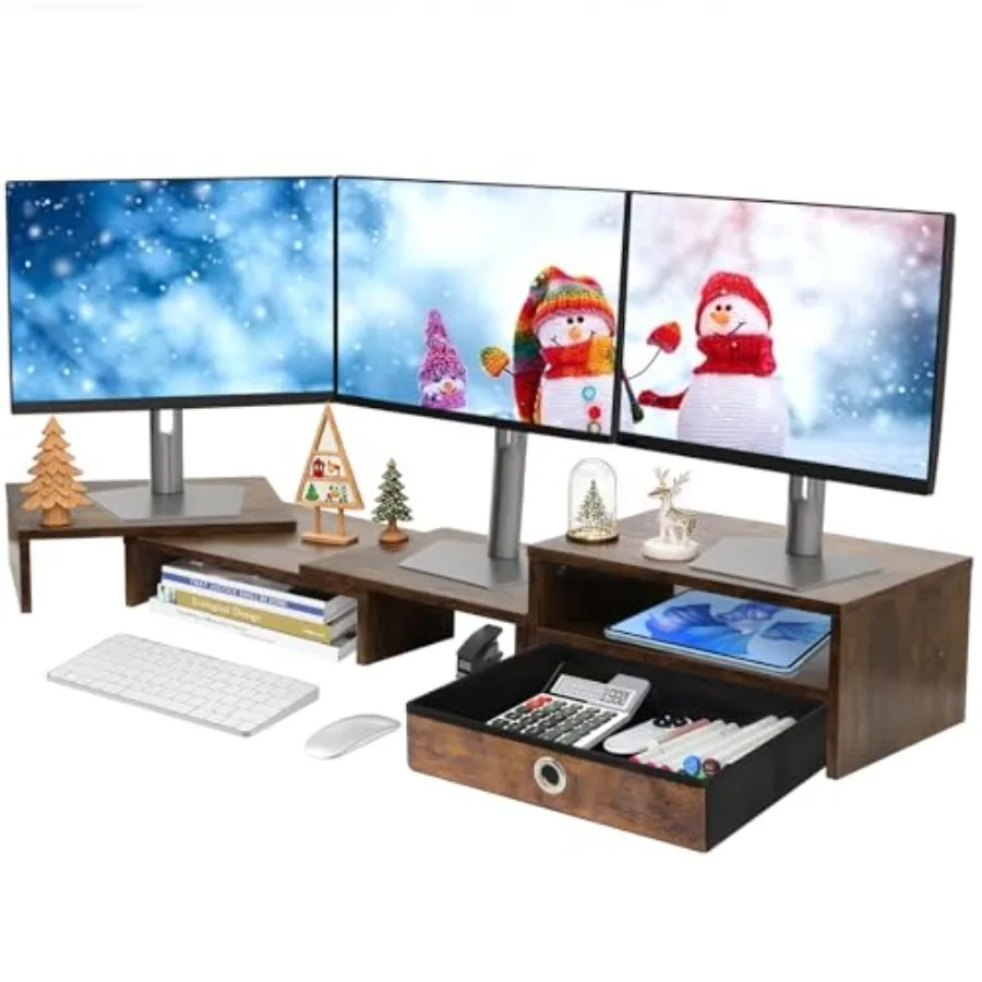 

Подставка для трех мониторов на стол с выдвижным ящиком, удлиненная, для двух мониторов, регулируемая на 52 угла, черная металлическая подставка для хранения