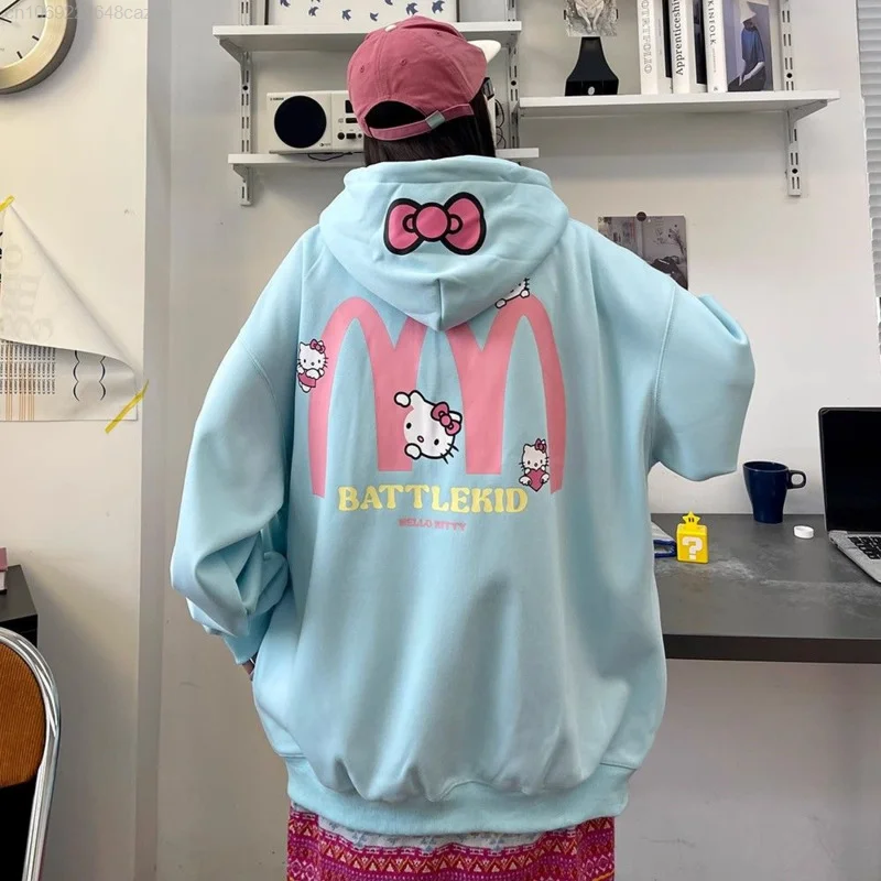 Sanrio Hello Kitty New Hoodie American Streetwear Couple Loose Cardigan Coat Y2k Women Trend Sweatshirt Preppy Casual Clothing