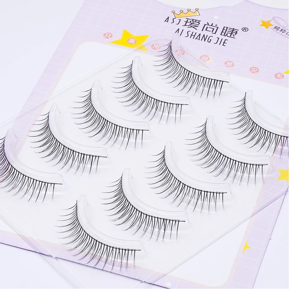 5 Pairs V-shaped False Eyelashes Ultrafine Black Stem Korean Style Artificial Eyelashes Daily Eye Makeup Eyelashes Supplies