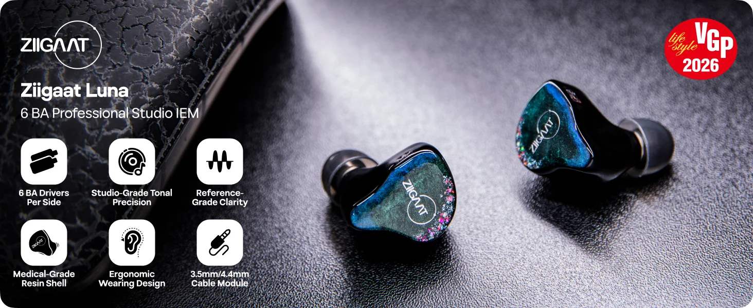 Linsoul ZiiGaat Luna 6 Balanced Armature Drivers Studio IEM Monitor Hifi-Kopfhörer mit 2-poligem austauschbarem Kabel – Detail 1